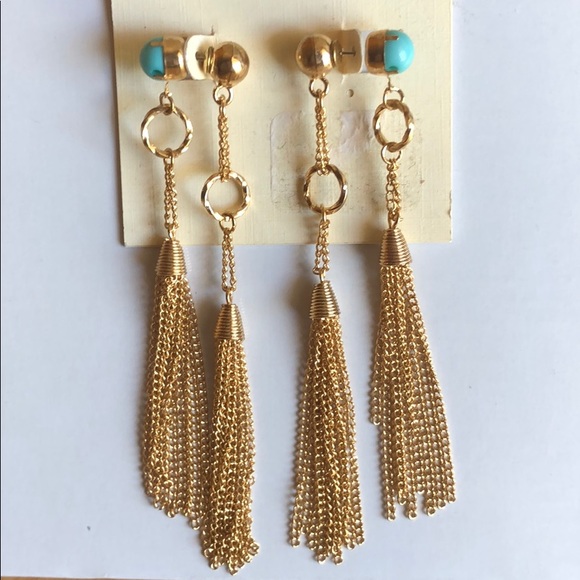 Macy’s Turqouoise Gold Dropped Earrings New - Picture 5 of 7
